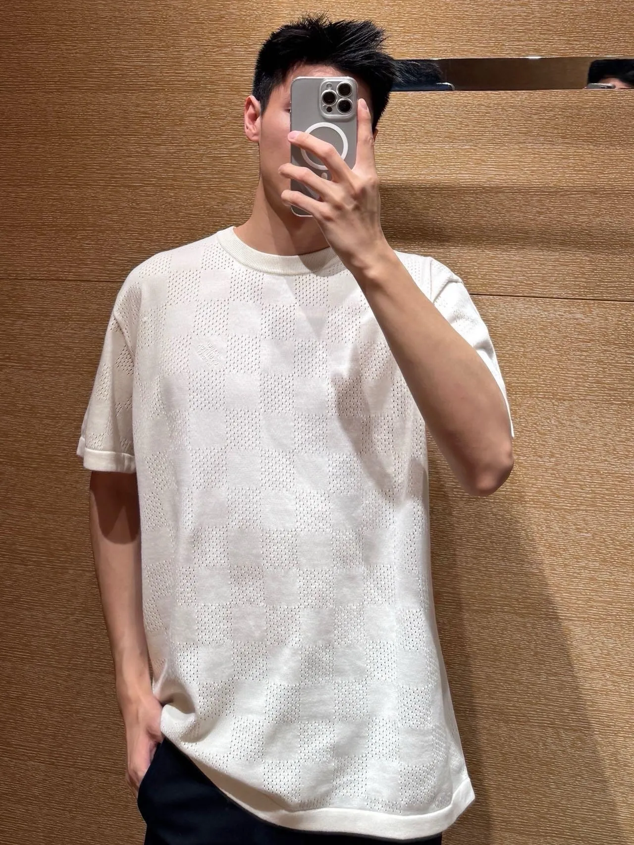 Louis Vuitton/Louis Vuitton 26ss hollow mesh checkerboard knitted short sleeves